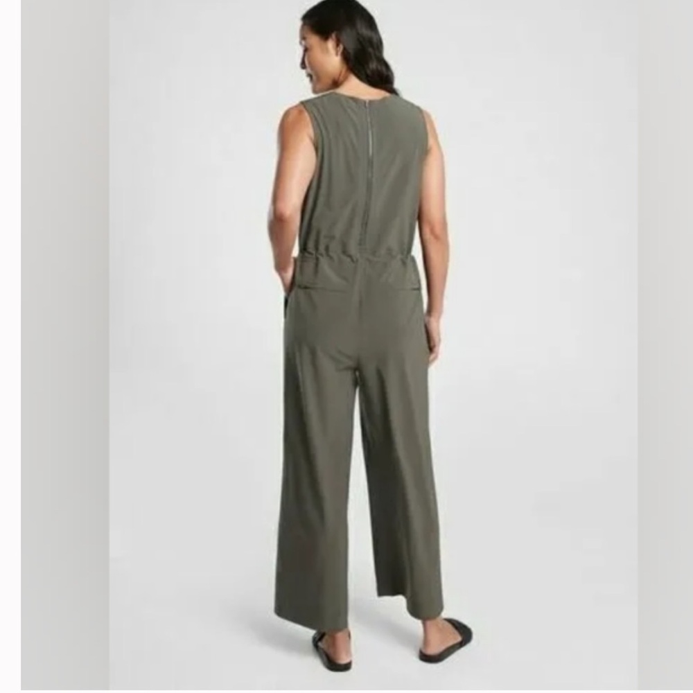 Athleta Topanga wide leg jumpsuit olive green size L Y neck - Picture 3 of 14